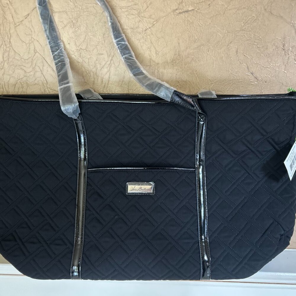 NWT Vera Bradley Trimmed Vera Traveler Black Travel Tote Bag